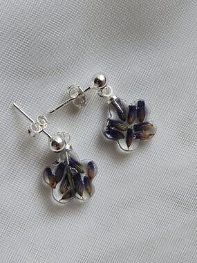Sterling Silver Floral Resin Drop Earrings with Real Lavender!